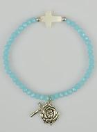 Bracelet Religieux en Perles Bleue et Croix Nacre