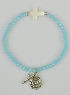 Bracelet Religieux en Perles Bleue et Croix Nacre