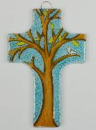 Croix en Verre - Arbre de Vie et Colombe de la Paix