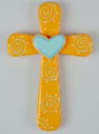 Croix Enfant Orange et Coeur Bleu - 15cm