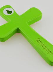 Croix Enfant Verte et Coeur Rose - 15cm