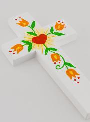 Croix Enfant - Coeur d'Amour et Fleurs Oranges