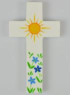 Croix Enfant en Bois - Soleil et Fleurs