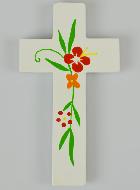 Croix Enfant en Bois - Fleurs de Printemps