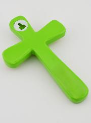 Croix en Bois - Verte - Coeur Rose