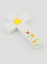 Croix en Bois - Soleil d'Amour et Fleurs