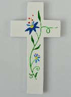 Croix en Bois - Fleurs Bleues