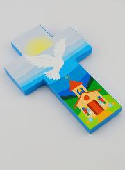 Croix en Bois Esprit Saint et Église - Bleue