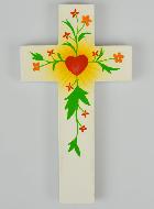 Croix Enfant en Bois - Coeur d'Amour & Fleurs