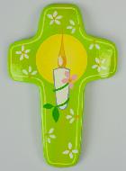 Croix Enfant en Bois - Bougie de l'Espérance - Verte