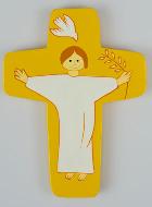 Croix Enfant en Bois - Jésus Ressuscité - Jaune