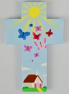 Croix Enfant en Bois - Église Soleil & Papillons