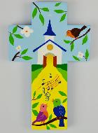 Croix Enfant en Bois - Église & Chant des Oiseaux