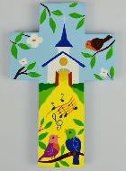 Croix Enfant en Bois - Église & Oiseaux