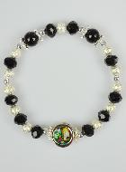 Bracelet Religieux Perles de Verre Noir - Médaille de Lourdes