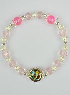 Bracelet Religieux Perles de Verre Rose - Médaille de Lourdes