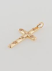 Pendentif Croix Striée - Plaqué Or