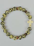 Bracelet Religieux en Jaspe Dalmatien et Croix