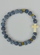 Bracelet Religieux en Pierre Naturelle Agate Bleue et Croix