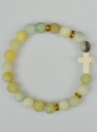 Bracelet Religieux en Amazonite Givrée et Croix