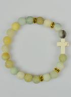 Bracelet Religieux en Amazonite Givrée et Croix