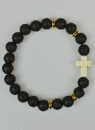 Bracelet Religieux en Pierre de Lave et Croix