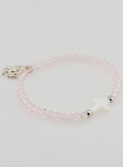Bracelet Religieux en Cristal Rose et Croix en Nacre