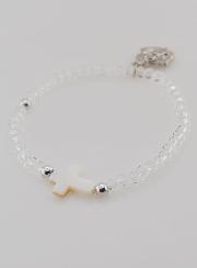 Bracelet Religieux en Cristal et Croix en Nacre