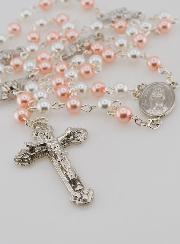 Chapelet en Perles de Nacre Rose et Blanche