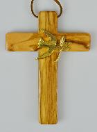 Crucifix en Bois d'Olivier - Colombe Dorée - 12cm