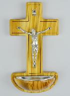 Bénitier Crucifix en Bois d'Olivier