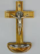 Bénitier Croix de Saint Benoît en Bois d'Olivier - 19cm