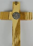 Bénitier Croix de Saint Benoît en Bois d'Olivier - 19cm