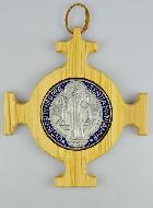 Grande Médaille Croix de Saint Benoît en Bois d'Olivier - 20 X 20cm