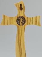 Crucifix sur Socle de Saint Benoît en Bois d'Olivier - 18cm