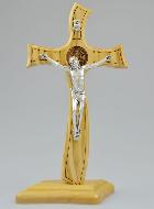 Crucifix sur Socle de Saint Benoît en Bois d'Olivier - 22cm