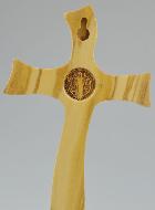 Crucifix sur Socle de Saint Benoît en Bois d'Olivier - 22cm