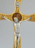 Crucifix de Saint Benoît en Bois d'Olivier Sur Socle - 28cm