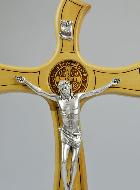 Crucifix de Saint Benoît en Bois d'Olivier sur Socle - 33cm