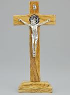 Crucifix de Saint Benoît en Bois Clair sur Socle - 22 x 11 cm