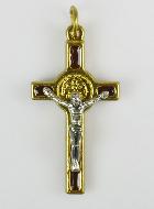 Pendentif Croix de Saint Benoit Doré & Marron