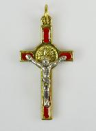 Pendentif Croix de Saint Benoit Doré & Rouge