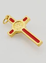 Pendentif Croix de Saint Benoit Doré & Rouge
