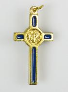 Pendentif Croix de Saint Benoit Doré & Bleu