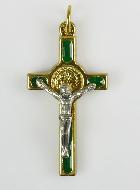 Pendentif Croix de Saint Benoit Doré & Verte