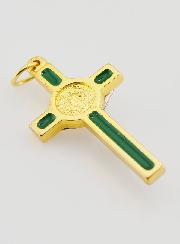 Pendentif Croix de Saint Benoit Doré & Verte