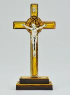 Croix de Saint Benoît en Bois sur Socle - 14cm