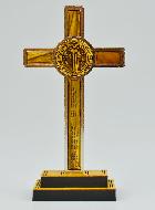 Croix de Saint Benoît en Bois sur Socle - 14cm