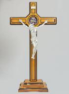 Grande Croix de Saint Benoît en Bois sur Socle - 53cm