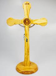 Croix de Saint Benoît en Bois d'Olivier et Bronze - 52cm